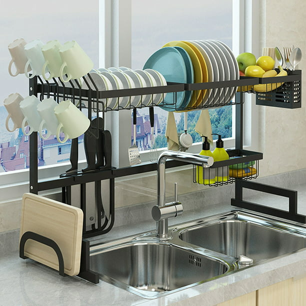 2 Shelf Over The Sink Dish Drying Rack Stainless Steel Kitchen Cutlery Holder 